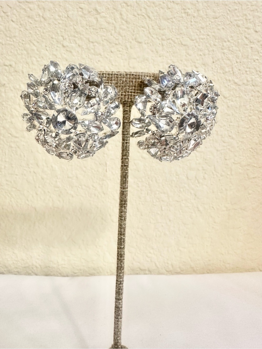 Plastic Crystal Cluster Statement Earrings - Clear/Silver Clips